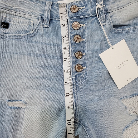NEW KANCAN HIGH RISE ANKLE LENGTH SKINNY JEANS 3/25 DISTRESSED FRAY HEM - Picture 12 of 13